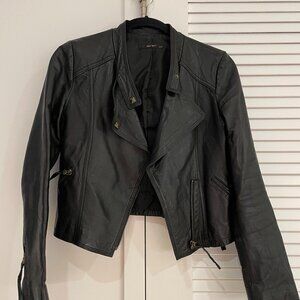 Black Leather Motorcycle Jacket Cropped